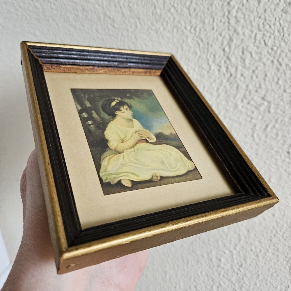 Vintage Mid Cenutry Age of Innocence Girl Miniature Lithograph Framed Print